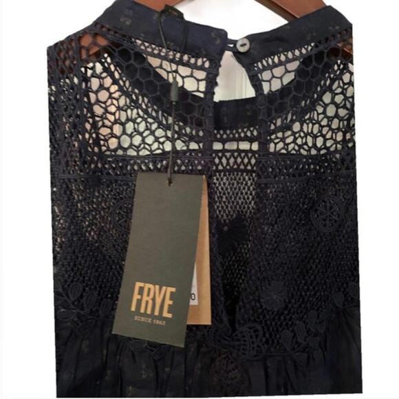 Frye Navy Blue Sleeveless Lace Yoke Dress Loose Fit Small Medium Rare NWT - Picture 5 of 9